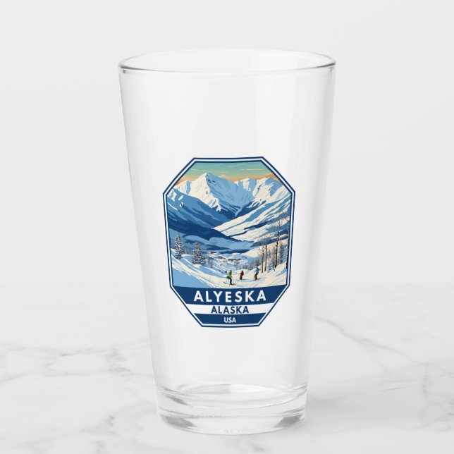 Alyeska Alaska Winter Travel Art Vintage Glass (Front)
