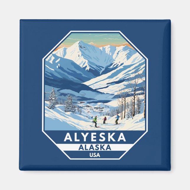 Alyeska Alaska Winter Travel Art Vintage Magnet (Front)