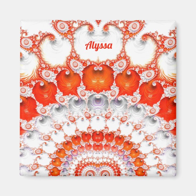ALYSSA ~ Abstract Pattern ~ Red Orange White~ Magnet (Front)
