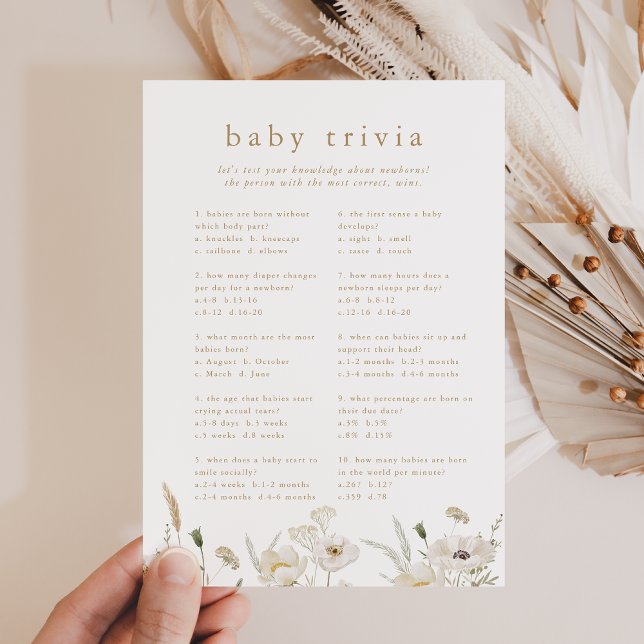 ALYSSA Boho Flower Baby Shower Trivia Game Card (ALYSSA Boho Flower Baby Shower Trivia Game Card)