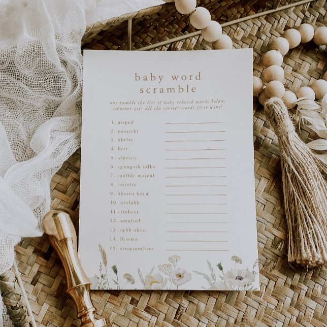 ALYSSA Boho Flower Baby Shower Word Scramble Game Invitation (ALYSSA Boho Flower Baby Shower Word Scramble Game Invitation)