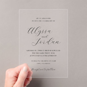 Alyssa Calligraphy Typography Elegant Wedding Acrylic Invitations