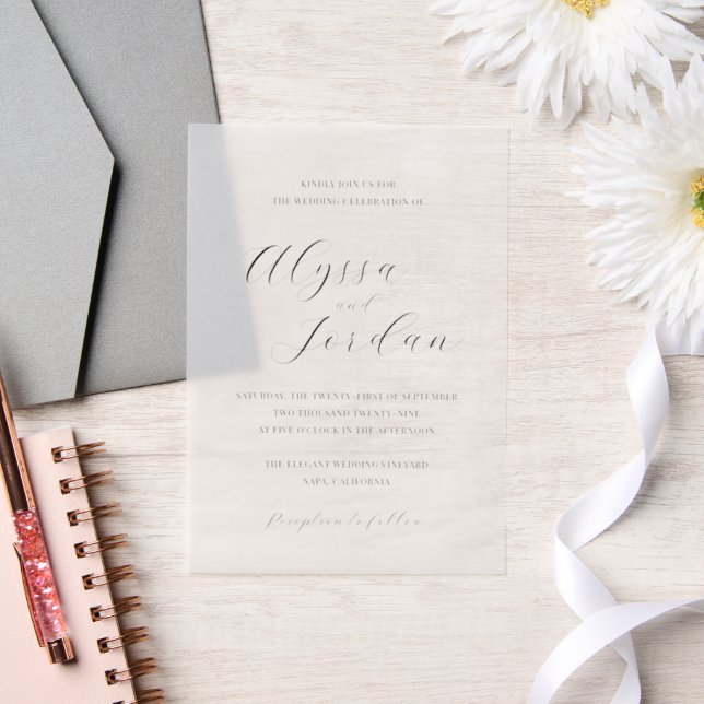 Alyssa Calligraphy Typography Elegant Wedding Vellum Invitations (Wedding)