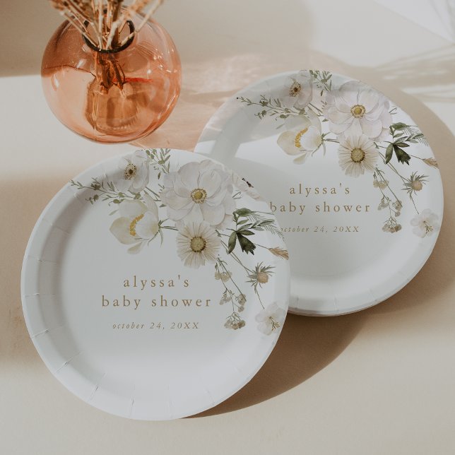 ALYSSA Floral Summer Chic Boho Flower Baby Shower Paper Plate (ALYSSA Floral Summer Chic Boho Flower Baby Shower Paper Plates)