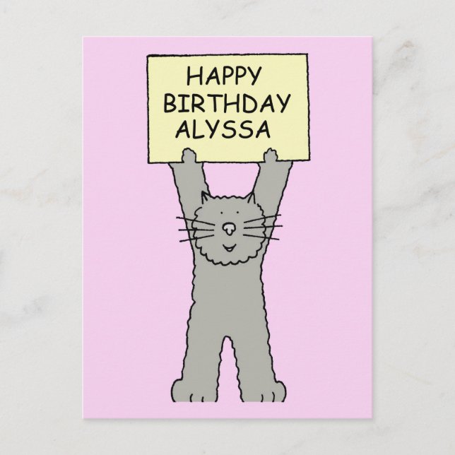 Alyssa Happy Birthday Cartoon Cat Postcard (Front)