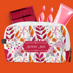 Alyssa Mae Hand Drawn Pink and Orange Foliage Dopp Kit