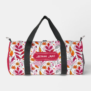 Alyssa Mae Hand Drawn Pink and Orange Foliage Duffle Bag