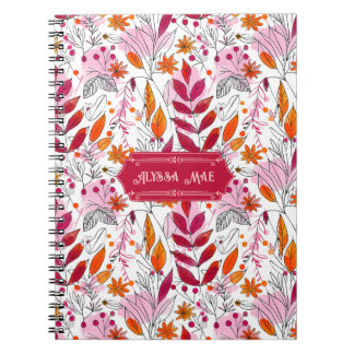 Alyssa Mae Hand Drawn Pink and Orange Foliage Notebook