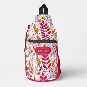 Alyssa Mae Hand Drawn Pink and Orange Foliage Sling Bag