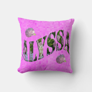 Alyssa Name Logo Made With Hydrangeas, Cushion