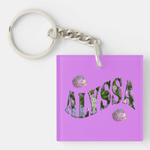 Alyssa, Name Logo Made With Hydrangeas, Key Ring