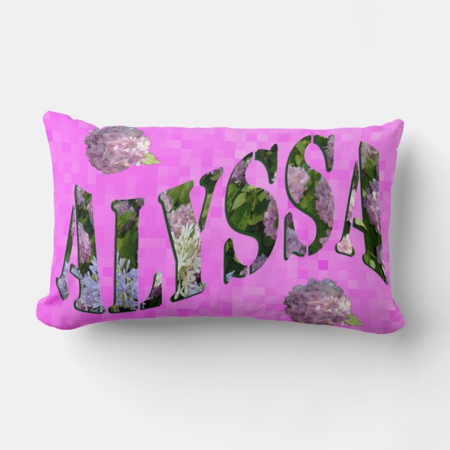 Alyssa Name Logo Made With Hydrangeas, Lumbar Cushion (Front)