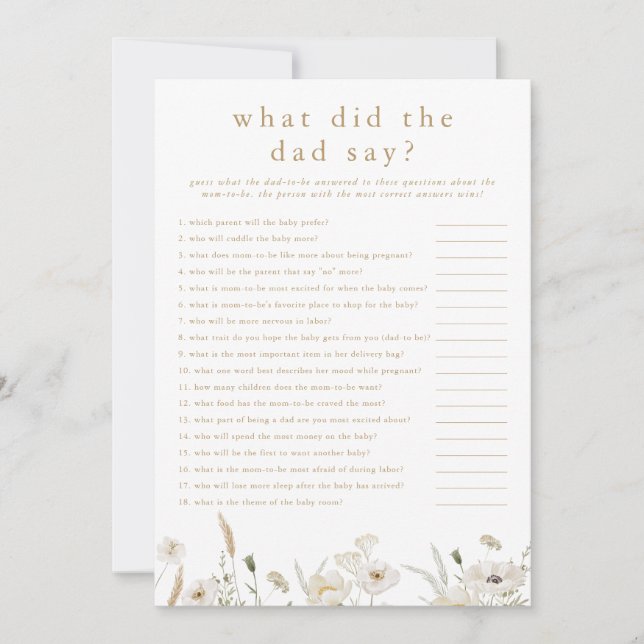 ALYSSA What Did The Dad Say Baby Shower Game Card (Front)