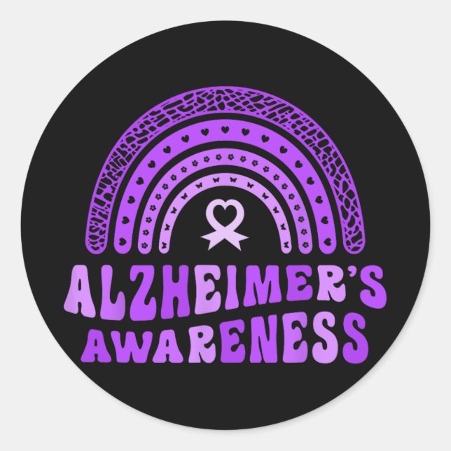 Alzheimer's Awareness Cute Purple Elephant Rai Classic Round Sticker (Front)
