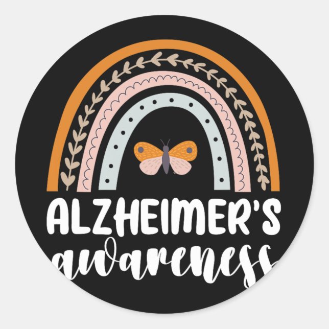 Alzheimer's Awareness Dementia Rainbow Butterf Classic Round Sticker (Front)