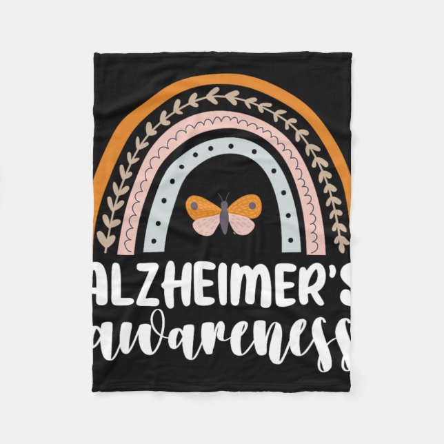 Alzheimer's Awareness Dementia Rainbow Butterf Fleece Blanket (Front)