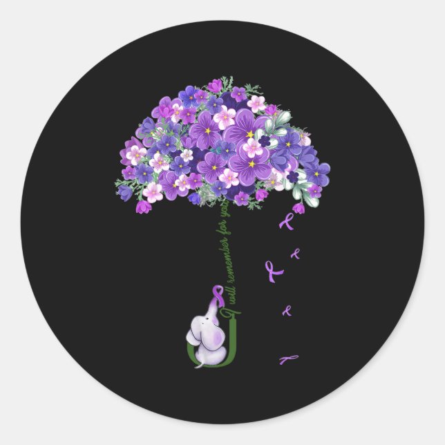 Alzheimer Awareness Elephant I Will Remember For Y Classic Round Sticker (Front)