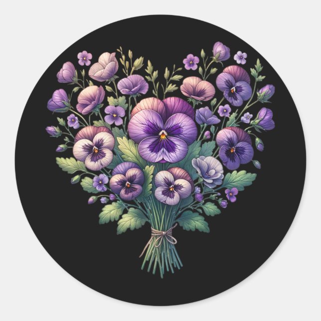 Alzheimer Purple Floral Pansy Dementia Alzheimer&# Classic Round Sticker (Front)