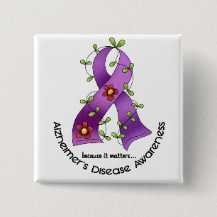 ALZHEIMER’S DISEASE AWARENESS Flower Ribbon 1 15 Cm Square Badge