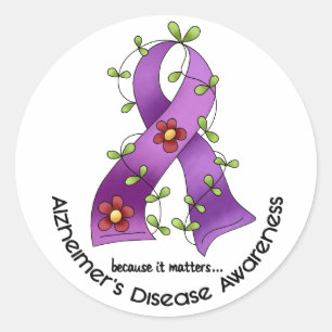 ALZHEIMER’S DISEASE AWARENESS Flower Ribbon 1 Classic Round Sticker