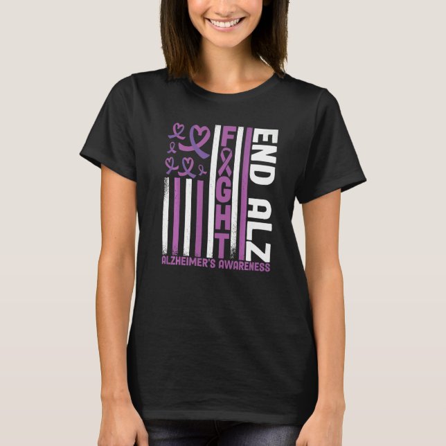 Alzheimers American Flag End Alz Alzheimer's Aware T-Shirt (Front)