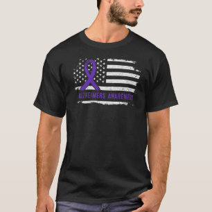 Alzheimers Awareness American Flag Purple Ribbon T-Shirt