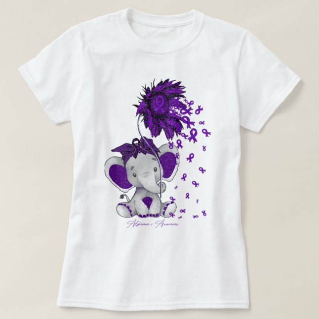 Alzheimer'S Awareness Awareness Elephant Sunflower T-Shirt (Design Front)