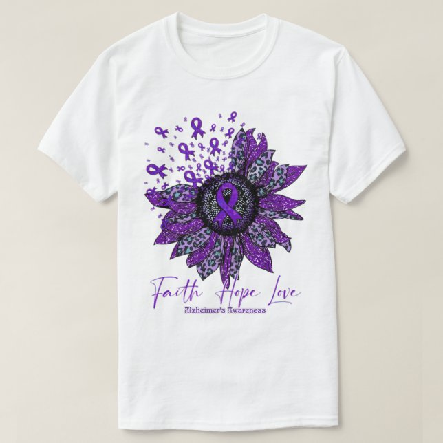Alzheimer'S Awareness Awareness Sunflower Faith Ho T-Shirt (Design Front)