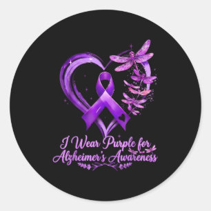 Alzheimers awareness butterfly purple ribbon women classic round sticker