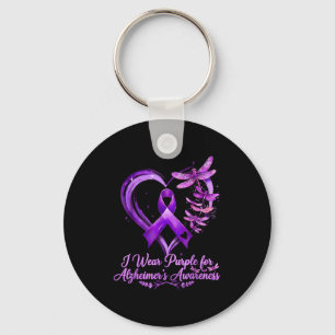 Alzheimers awareness butterfly purple ribbon women key ring