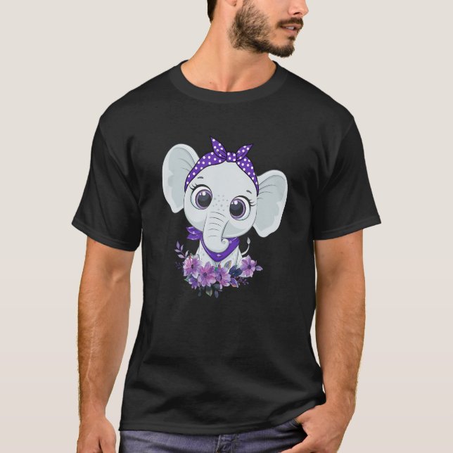 Alzheimer's Awareness Elephant Purple Flower Warri T-Shirt (Front)