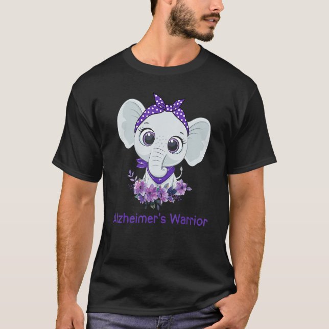 Alzheimer's Awareness Elephant Purple Flower Warri T-Shirt (Front)