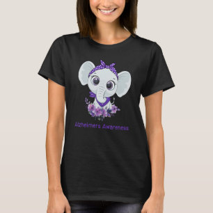 Alzheimer's Awareness Elephant Purple Flower Warri T-Shirt
