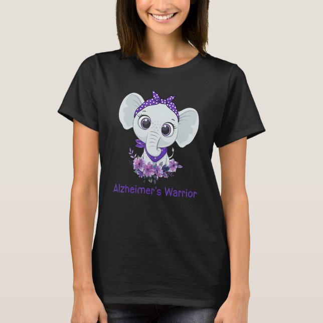 Alzheimer's Awareness Elephant Purple Flower Warri T-Shirt (Front)