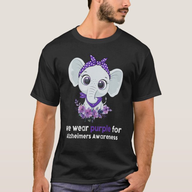 Alzheimer's Awareness Elephant Purple Flower Warri T-Shirt (Front)