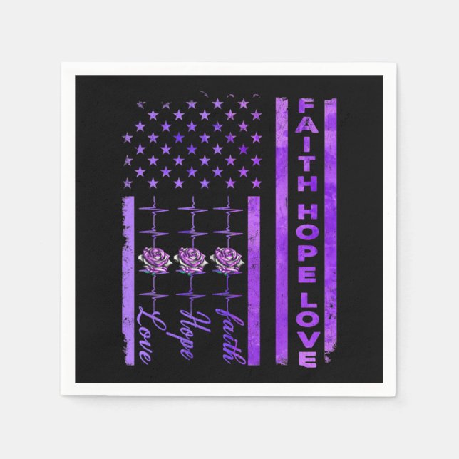 Alzheimers Awareness Faith Hope Love Purple Napkin (Front)