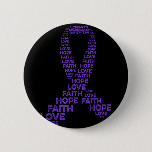 Alzheimers Awareness Hope Faith Love Purple Ribbon 6 Cm Round Badge