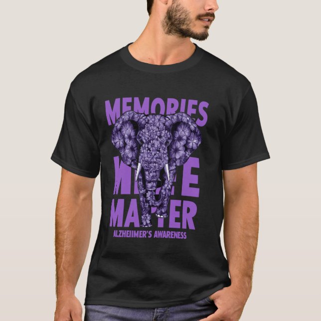 Alzheimers Awareness Memories Matter Purple Elepha T-Shirt (Front)