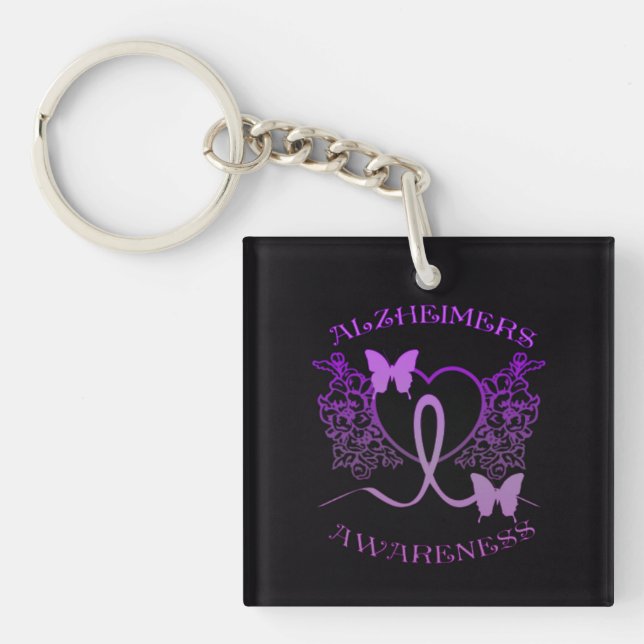 Alzheimers Awareness Purple Butterflies Key Chain2 Ring (Front)
