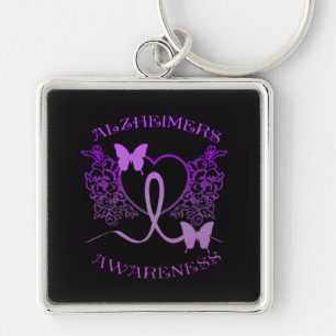 Alzheimers Awareness Purple Butterflies Key Chain3 Ring
