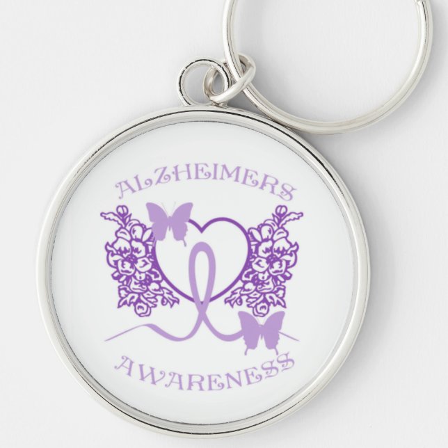 Alzheimers Awareness Purple Butterflies Key Chain4 Ring (Front)