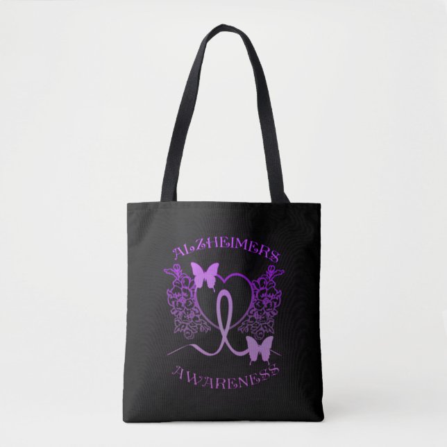 Alzheimers Awareness Purple Butterflies Tote Bag (Front)