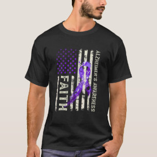 Alzheimers Awareness Purple Ribbon American Flag F T-Shirt