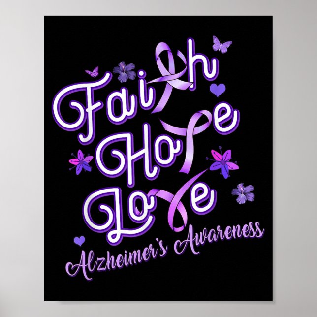 Alzheimer's Awareness Purple Ribbon Products Faith Poster (Front)