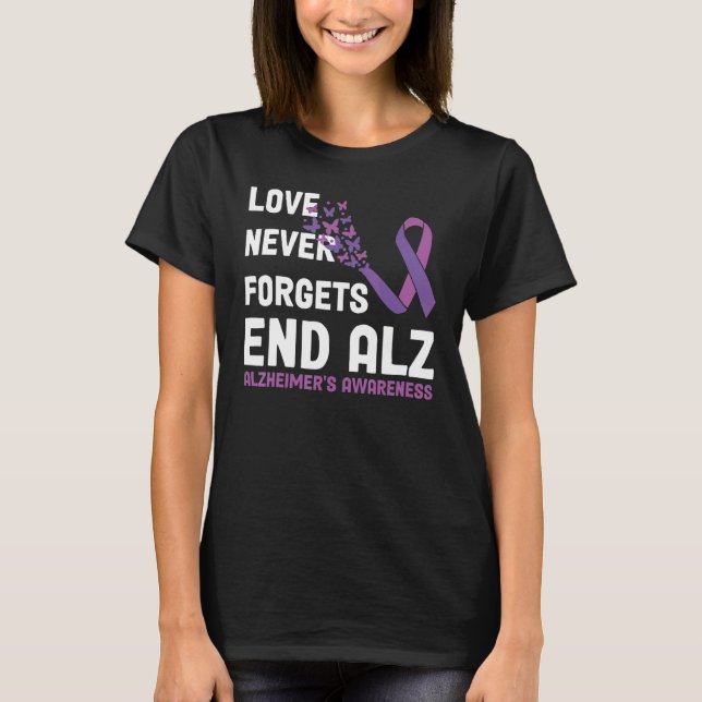 Alzheimer's Awareness Ribbon Purple Butterflies T-Shirt (Front)