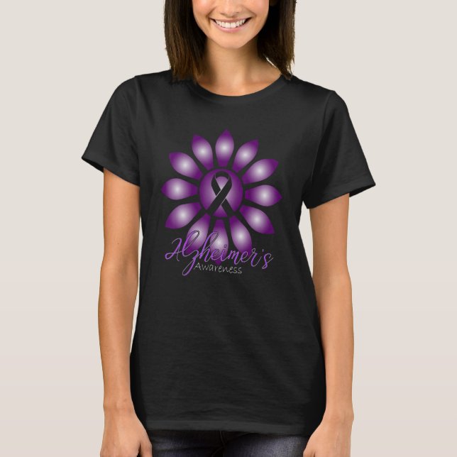 Alzheimer's Awareness Sunflower Purple Ribbon T-Shirt (Front)
