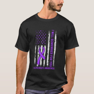 Alzheimer's Awareness USA American Flag Purple Rib T-Shirt