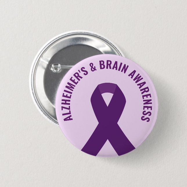 Alzheimer's & Brain Awareness Purple Ribbon 6 Cm Round Badge (Front & Back)