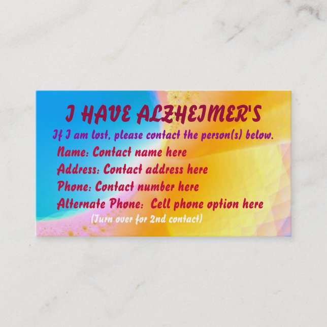 Alzheimer's Contact (lost) Card (Front)