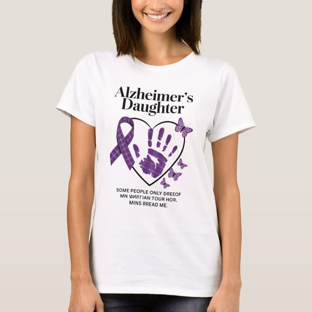 Alzheimer's Daughter Purple Ribbon Awareness Heart T-Shirt (Front)